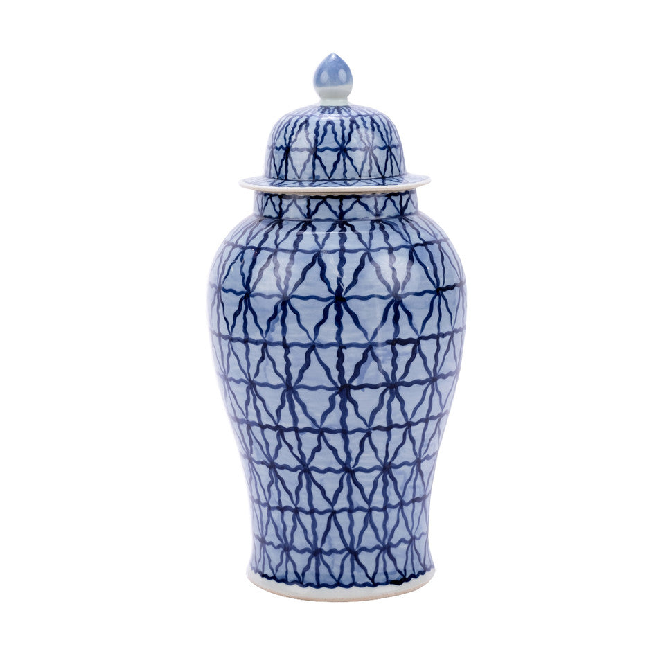 Blue & White Chess Grid Temple Porcelain Jar