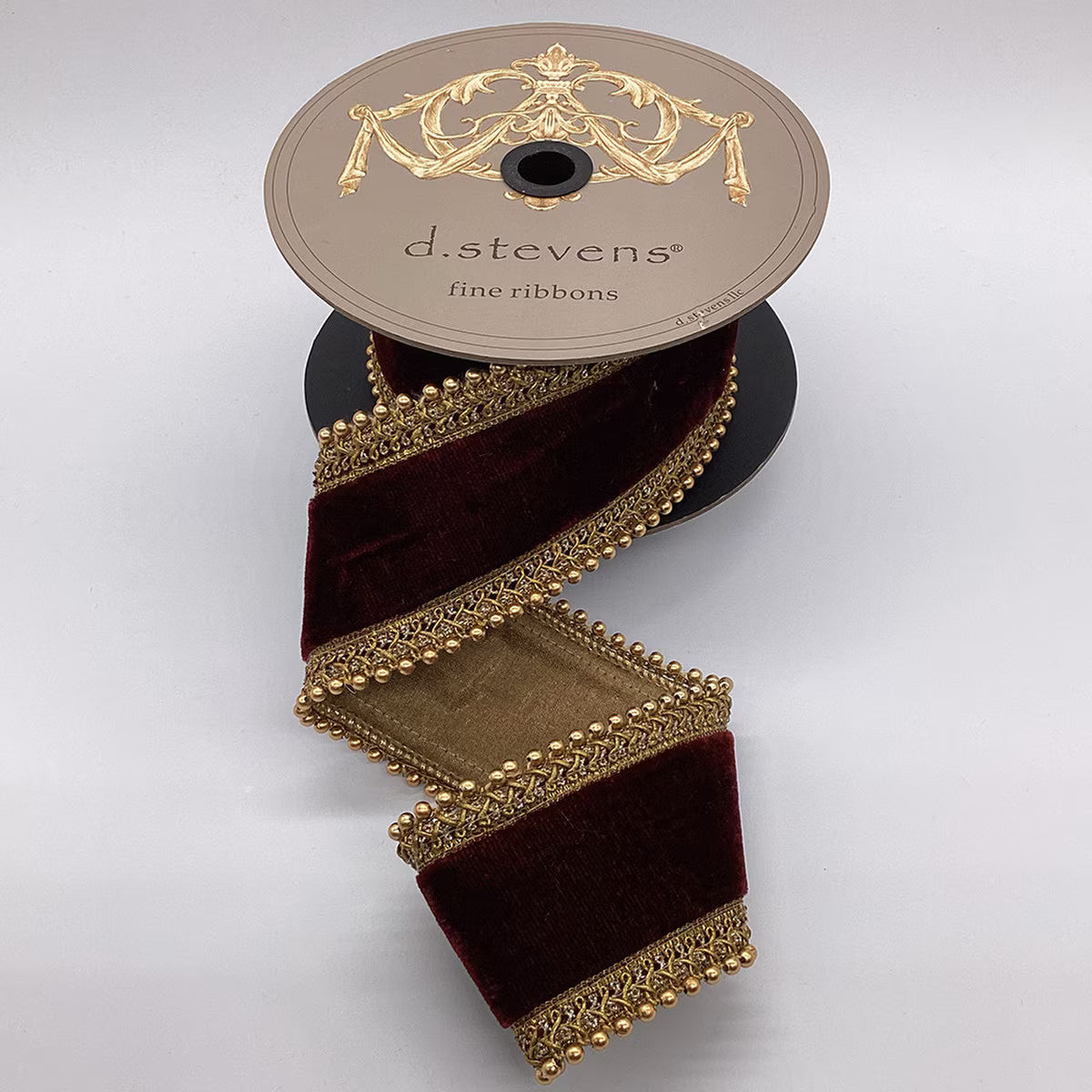 Burgundy Velvet Ribbon with Gold Trim