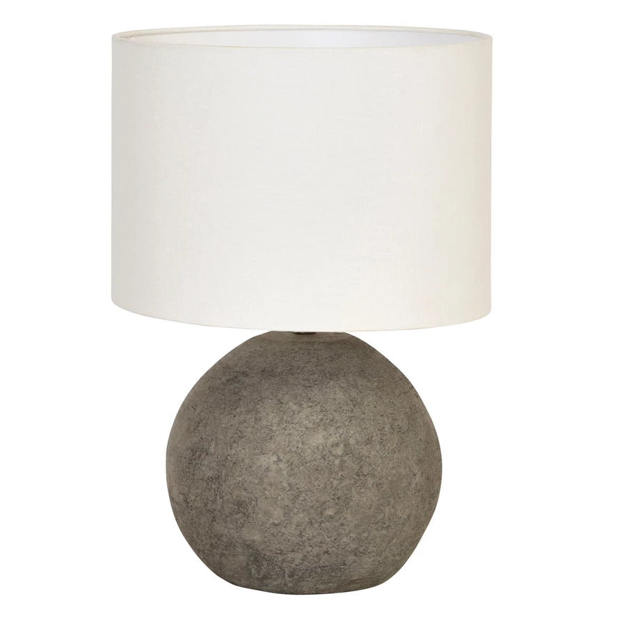 Round Cement and Linen Shade Lamp