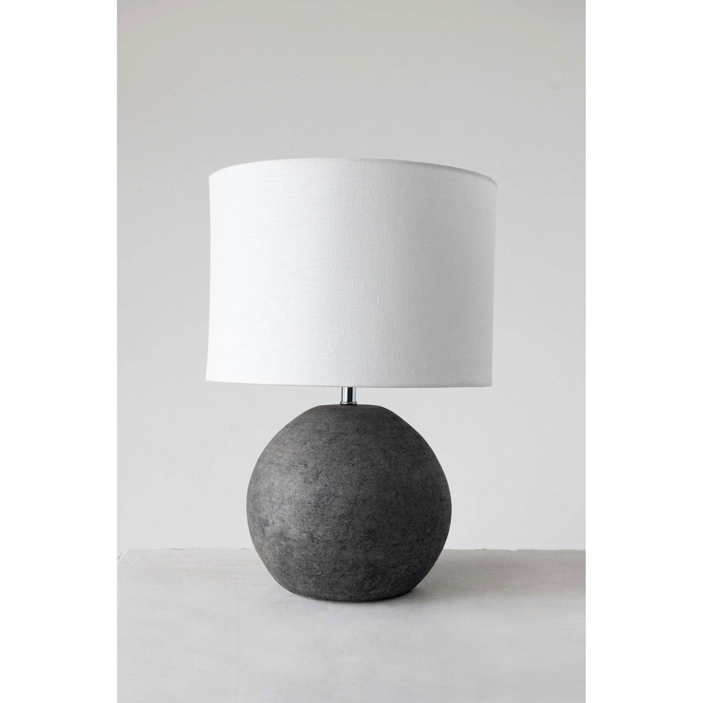 Round Cement and Linen Shade Lamp