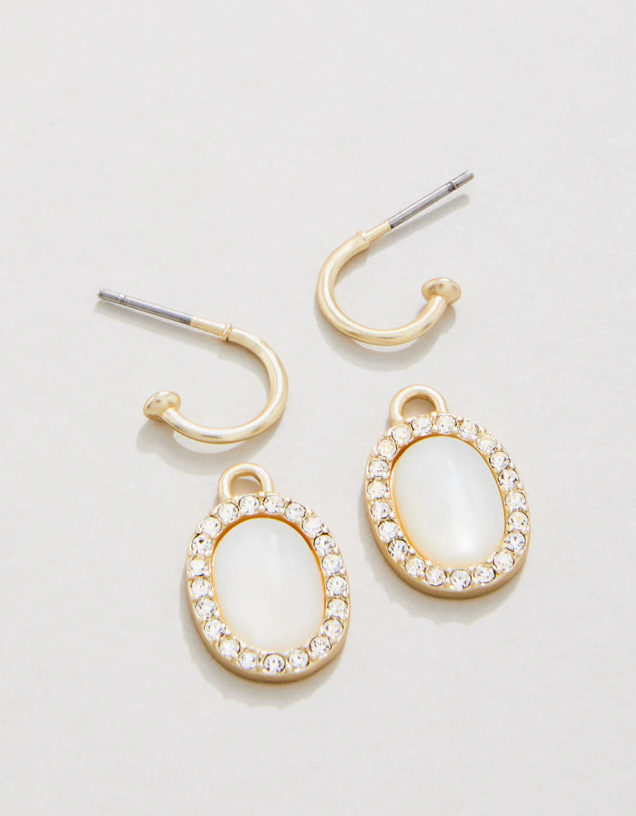 Oval Halo Drop Hoop Earrings