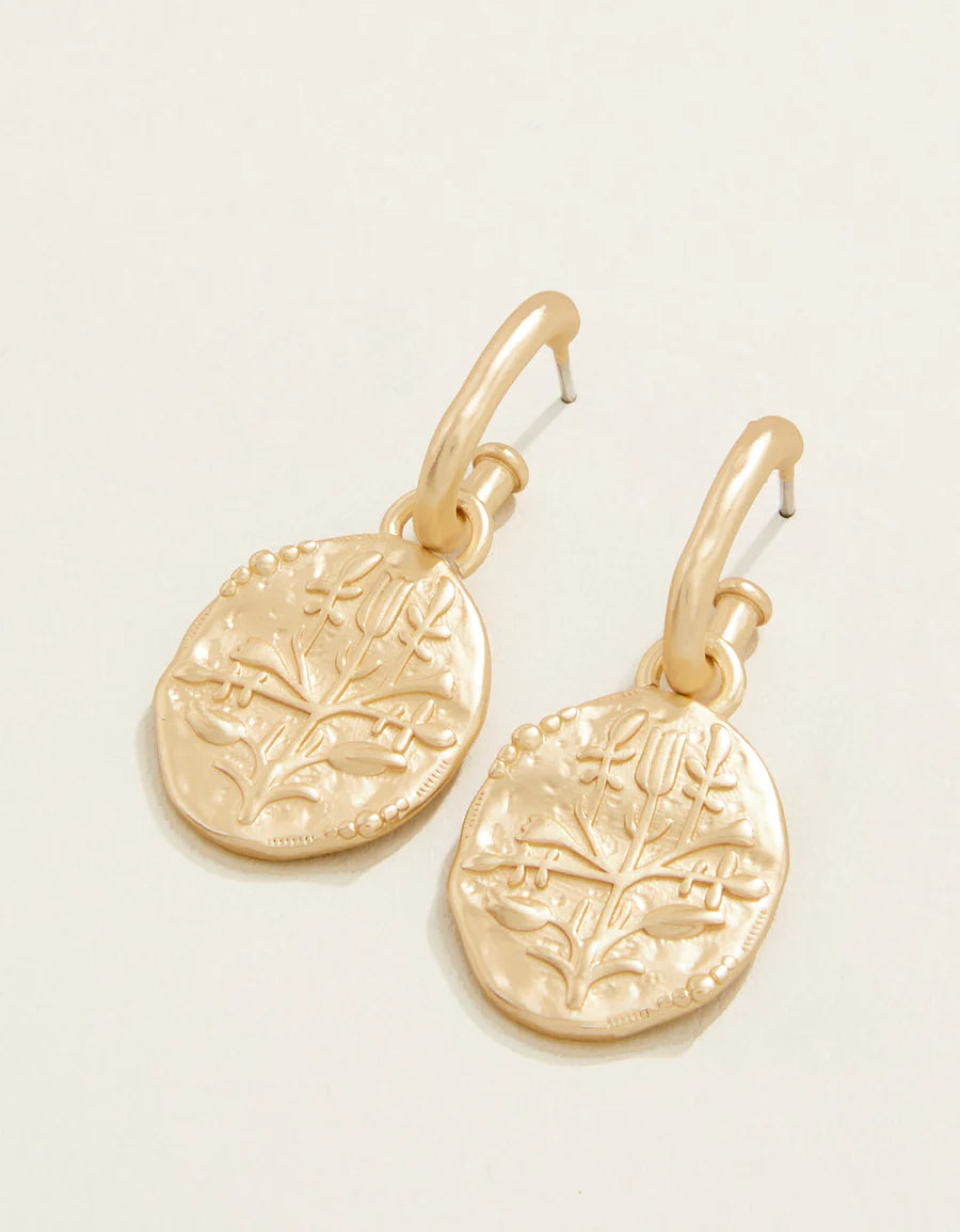 Damask Coin Convertible Hoop Earrings Gold