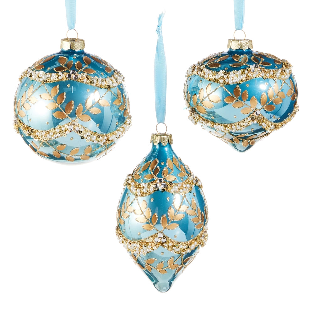 Gold Leaf Wrapped Blue Ornament Collection