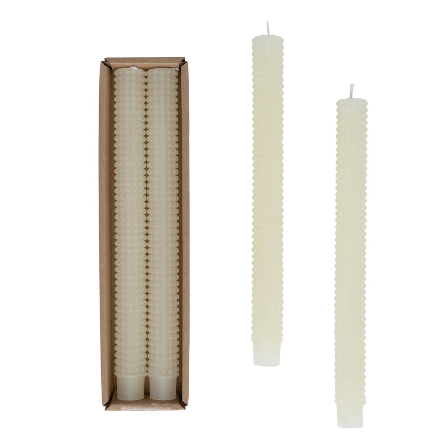 Set of 2 Hobnail Taper Candles Cream