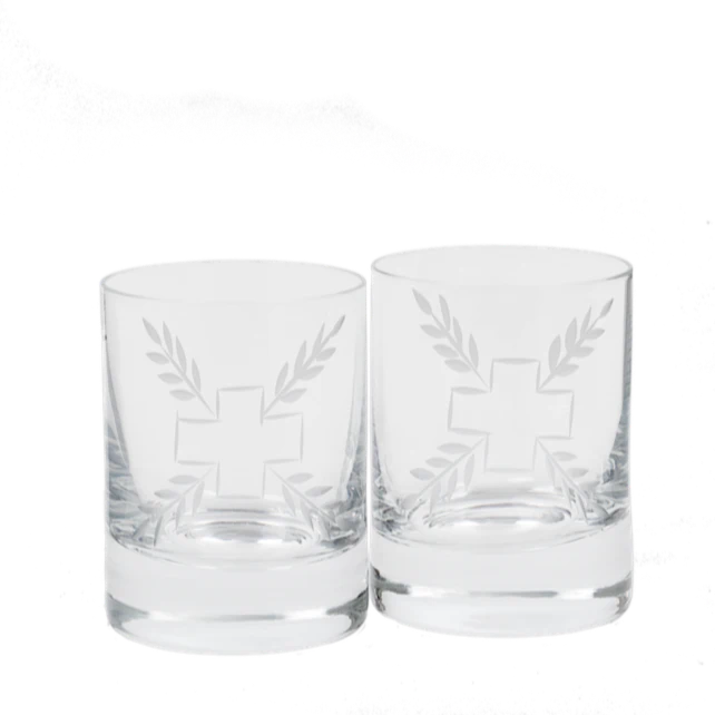 Imperio Vasito Juice Glass with Cross and Laurel Etching Set of 2