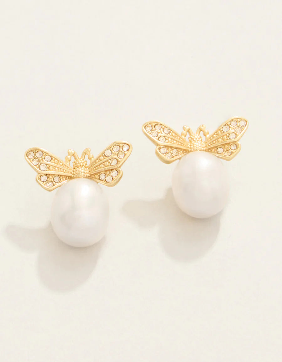 Vintage Bee Bauble Pearl Stud Earrings
