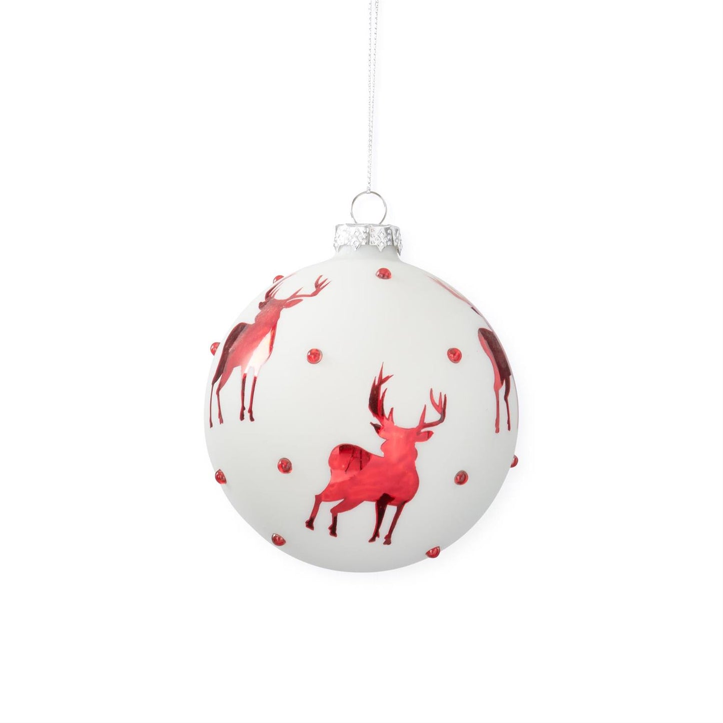White Ornament with Red Deer Pattern