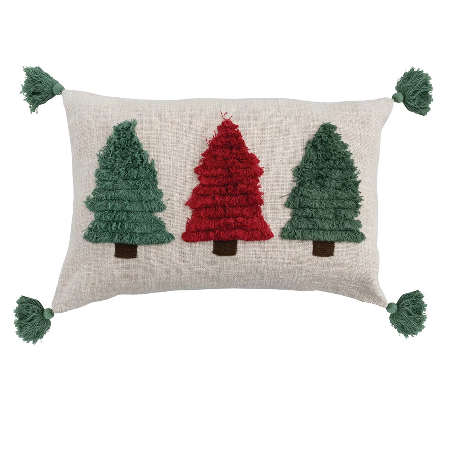 Lumbar Pillow with Embroidered Fringe Trees and Tassels