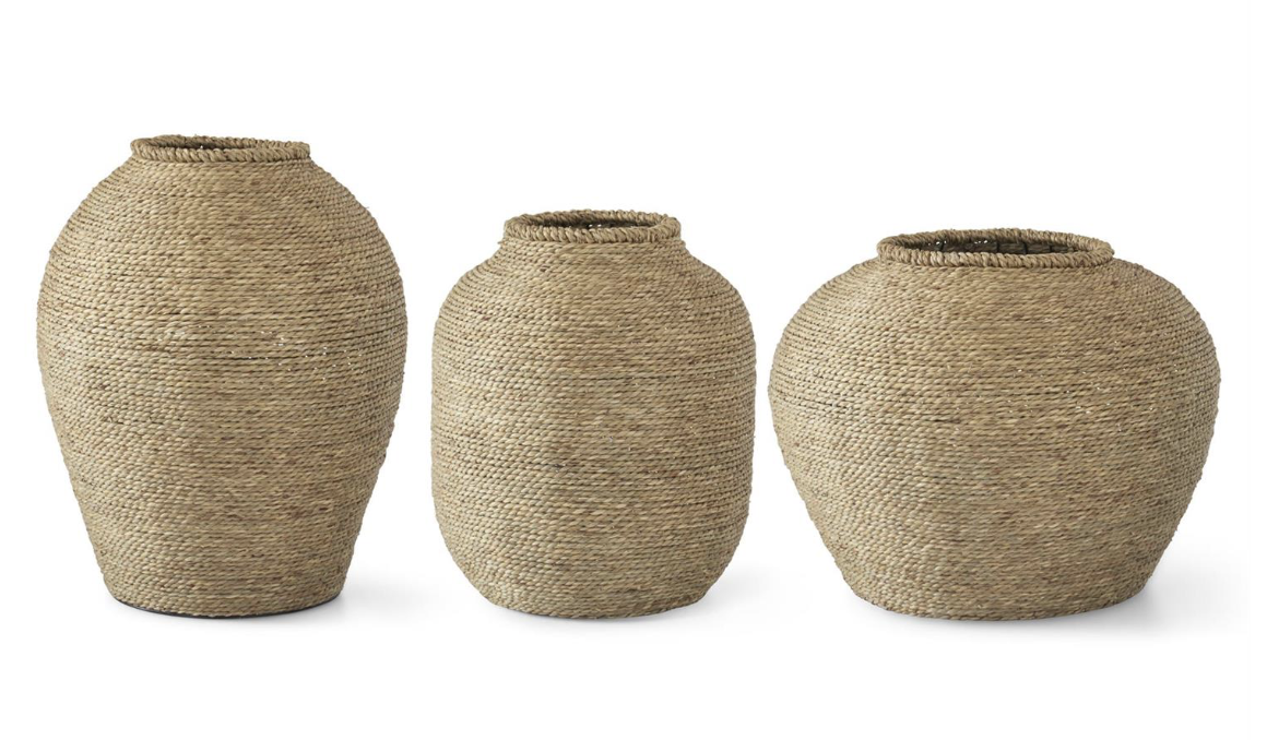Metal Framed Woven Grass Vases