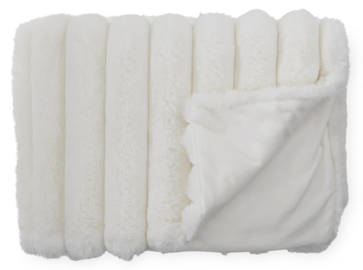 Cream Vegan Fur Throw Blanket, 60"