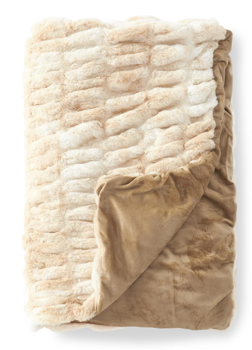 Cream & Tan Ribbed Vegan Fur Throw