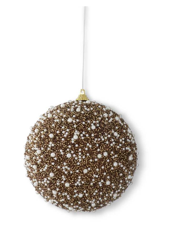 Copper Seed & Pearl Embellished Round Ornament