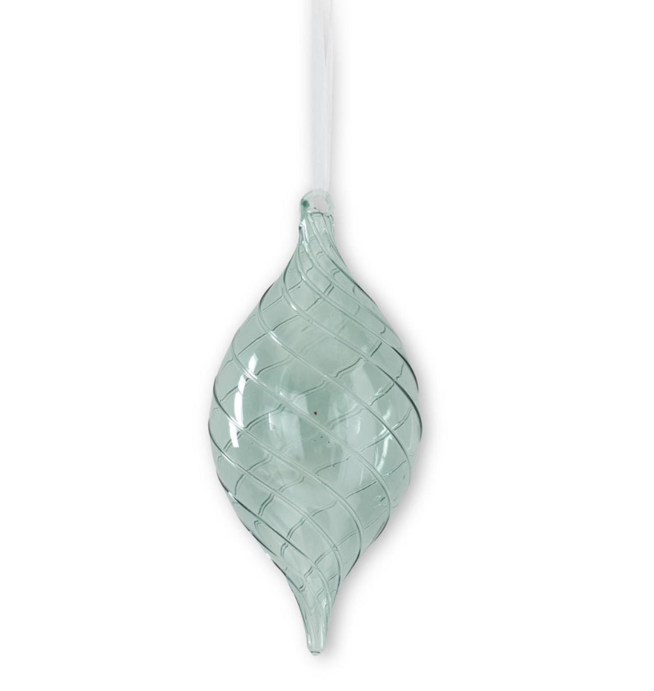 Sage Green Transparent Swirl Teardrop Glass Ornament