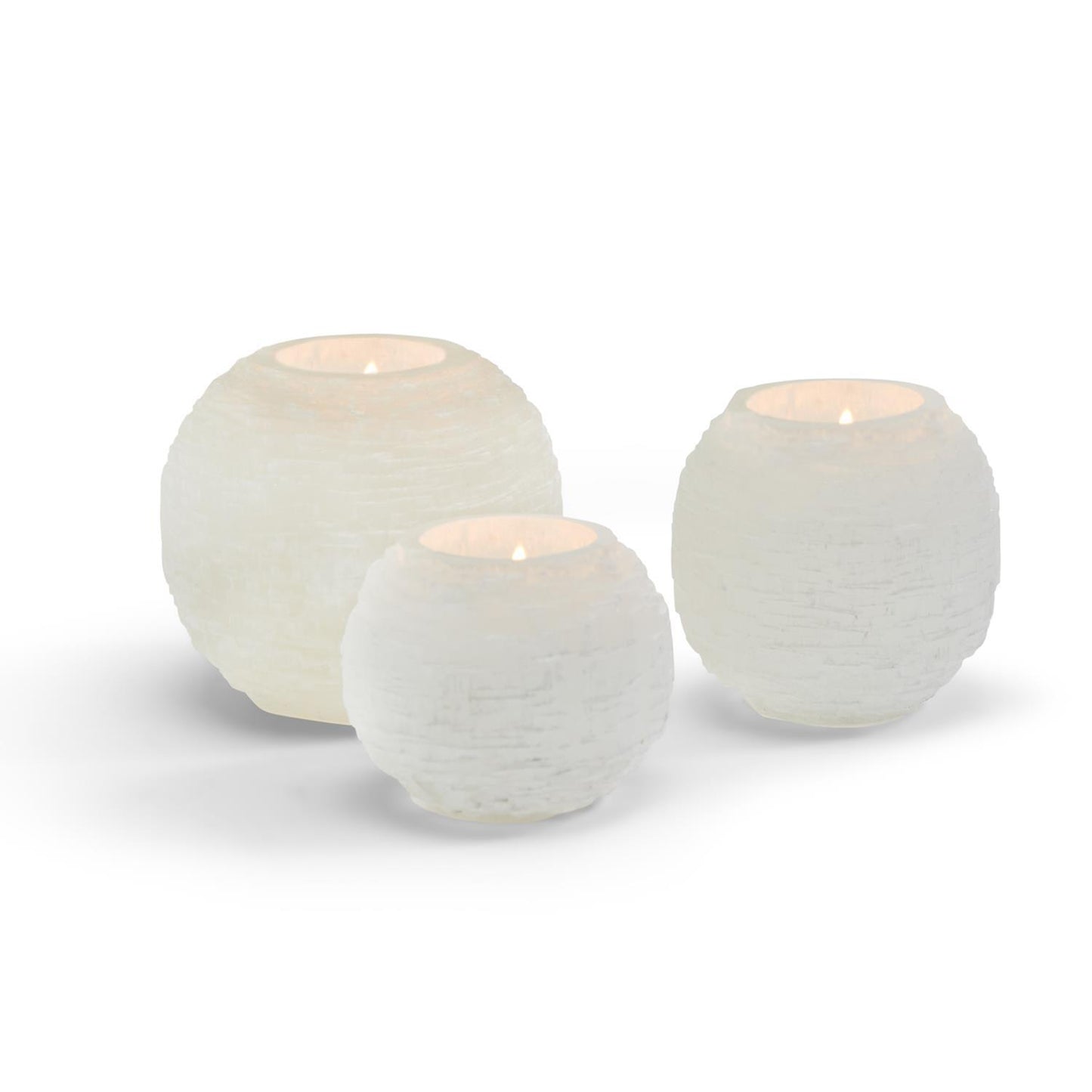 Glacier Selenite Crystal Sphere Candle Holder Collection