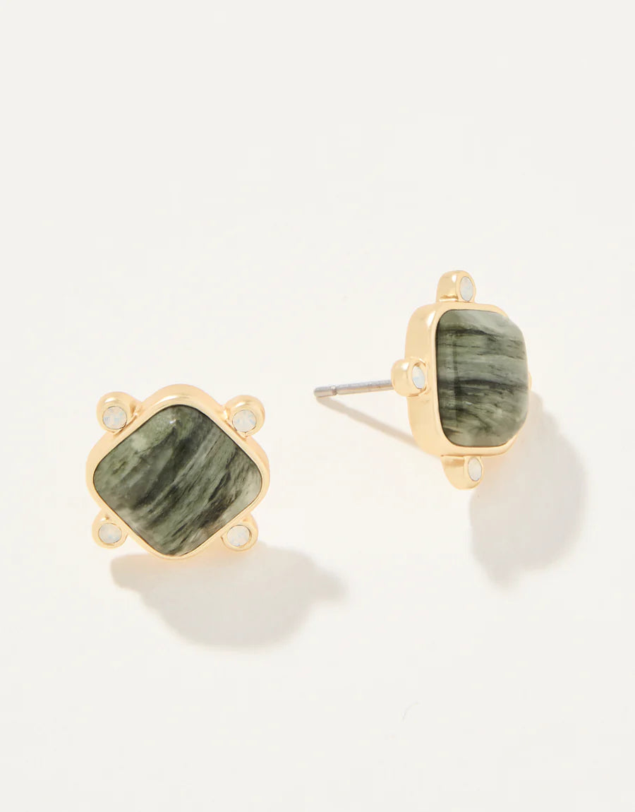 Stone Stud Silver Leaf Jasper Earrings