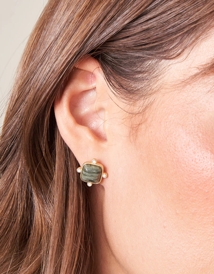 Stone Stud Silver Leaf Jasper Earrings