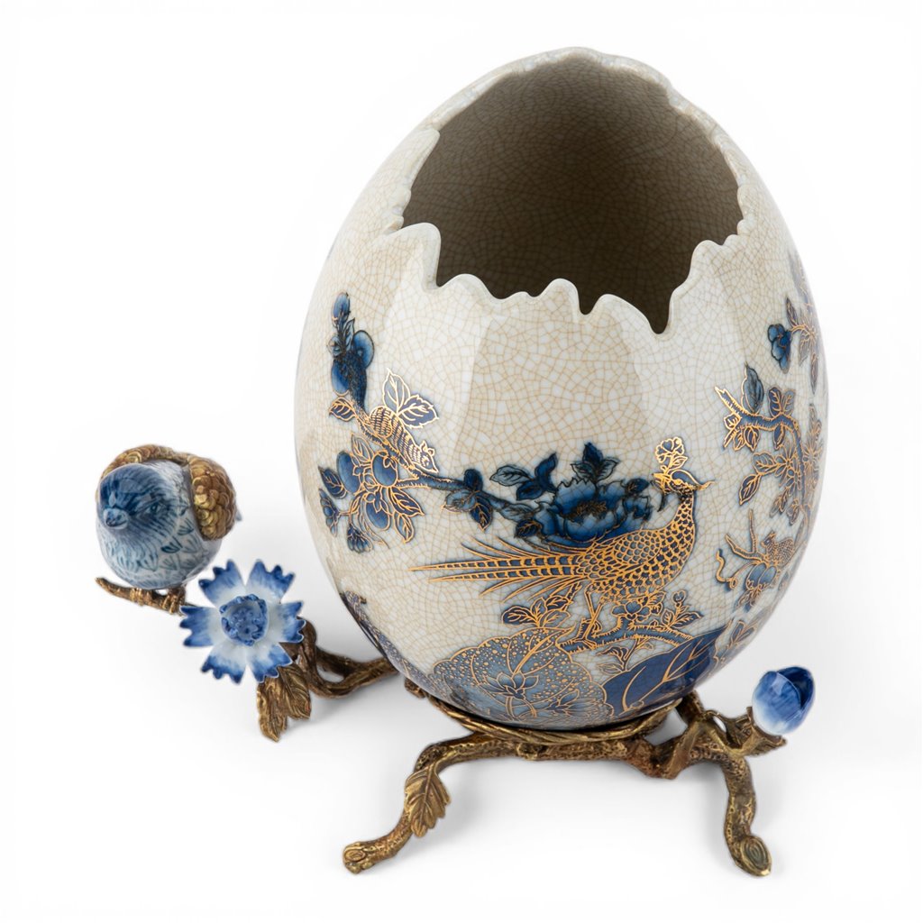 Porcelain Cache Pot Bronze Ormolu - Golden Pheasant
