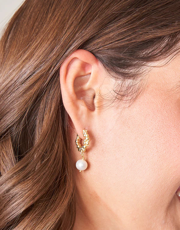 Bubble Hinged Hoop Earrings, Pearl