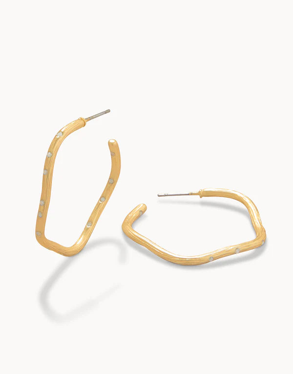Sand Bar Wave Hoop Earrings, White Opal