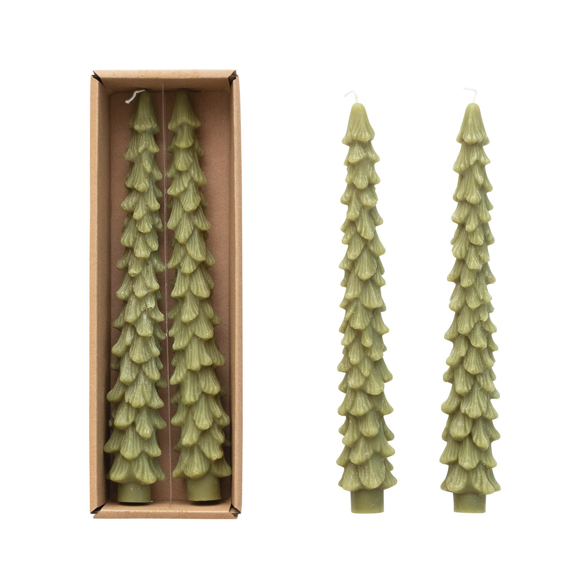 Green Tree Shaped Taper Candles, S/2