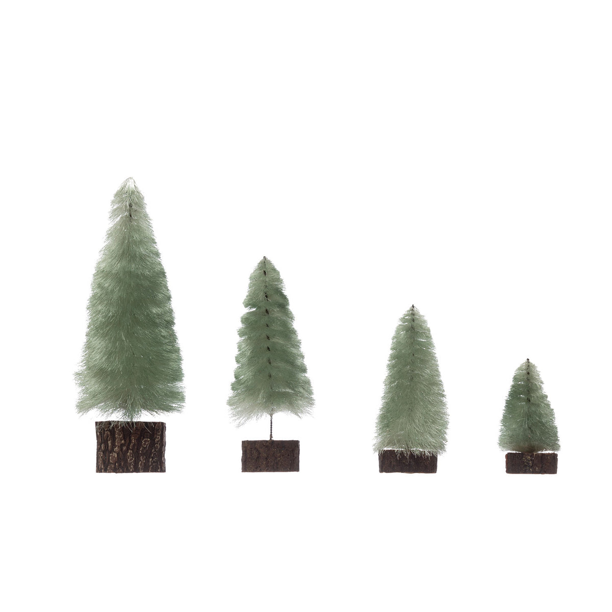 Fabric Trees w/ Wood Slice Bases, S/4