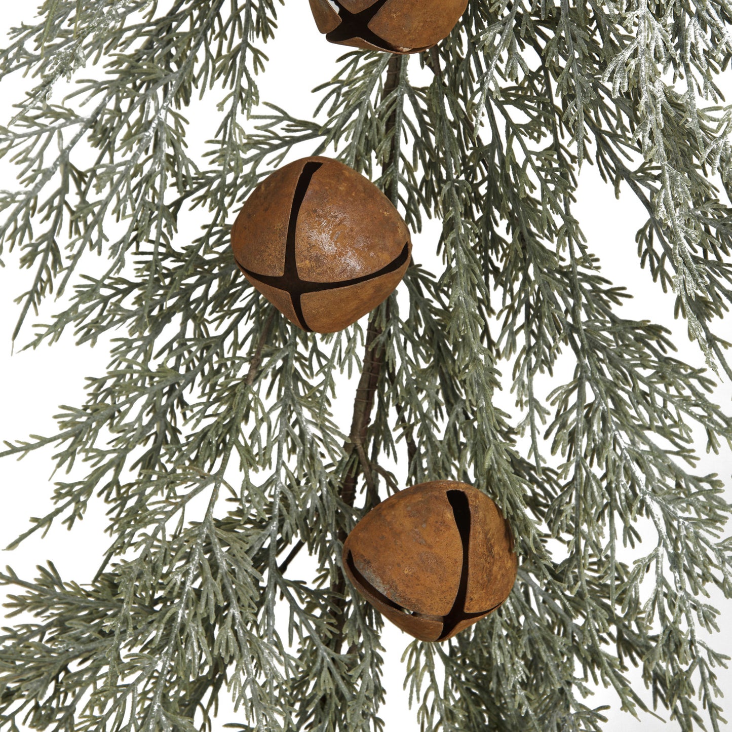 Faux Cedar Garland w/ Rusted Metal Bells, Green, 72"