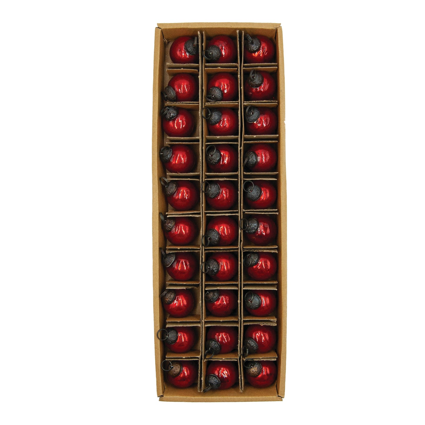 Mercury Glass Ball Orn, Red, 1", S/30