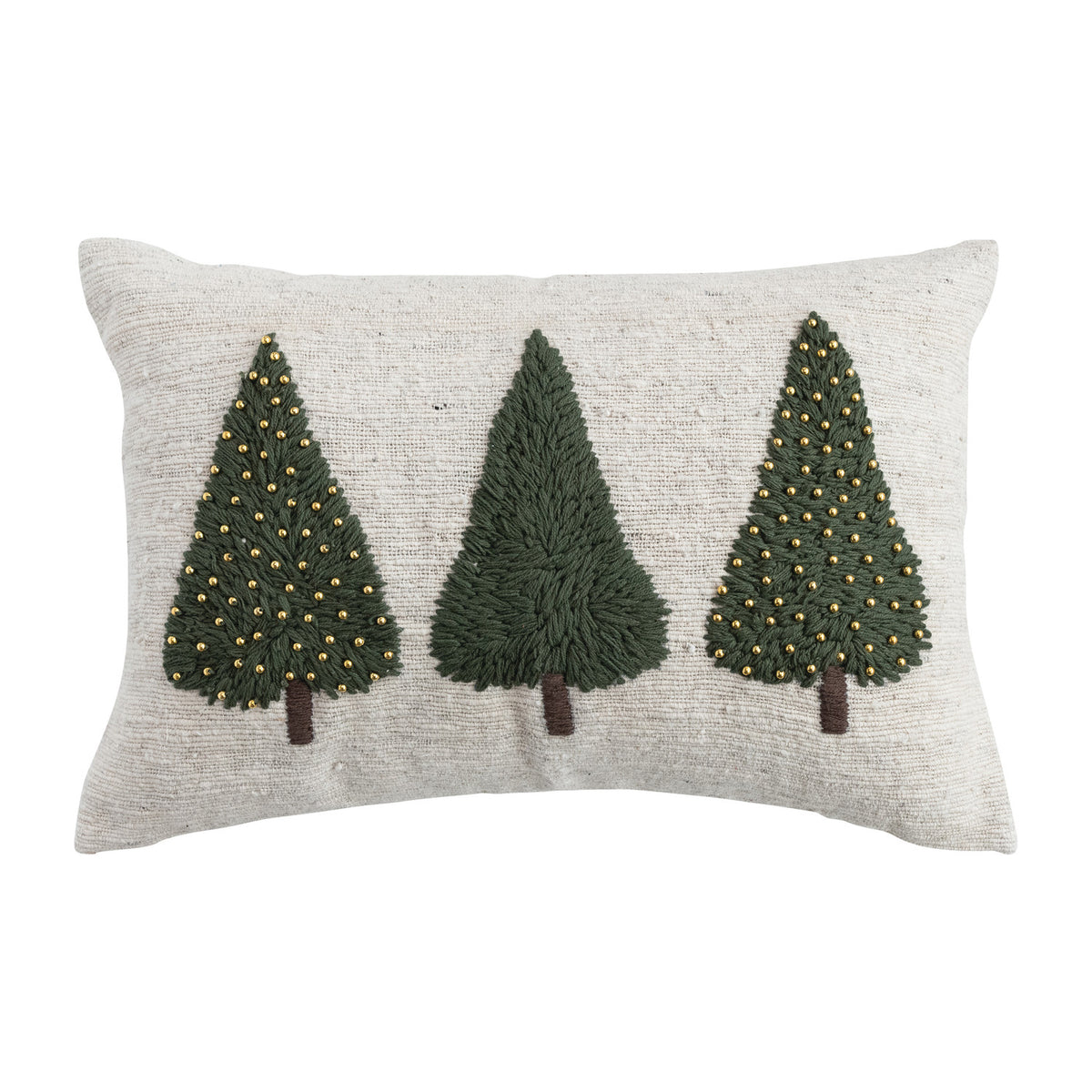Cotton & Wool Lumbar Pillow w/ Trees & Beads