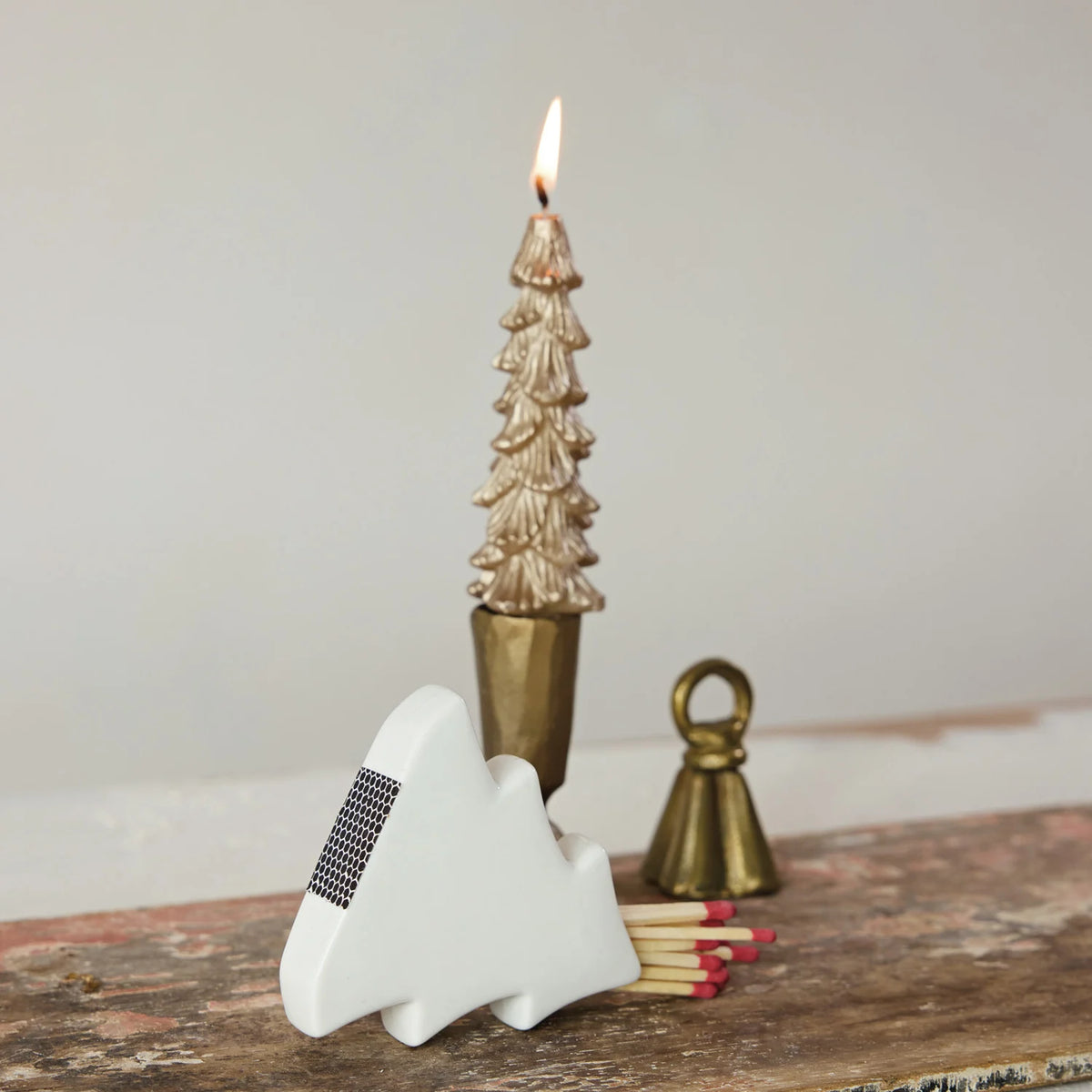 Stoneware Tree Shaped Match Holder w/ Strike