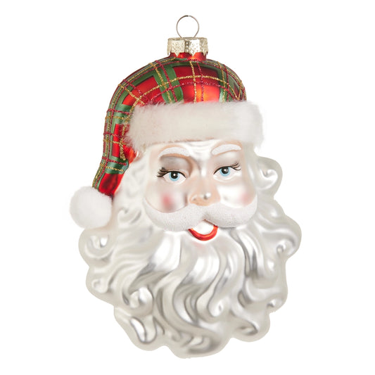 Plaid Santa Head Ornament