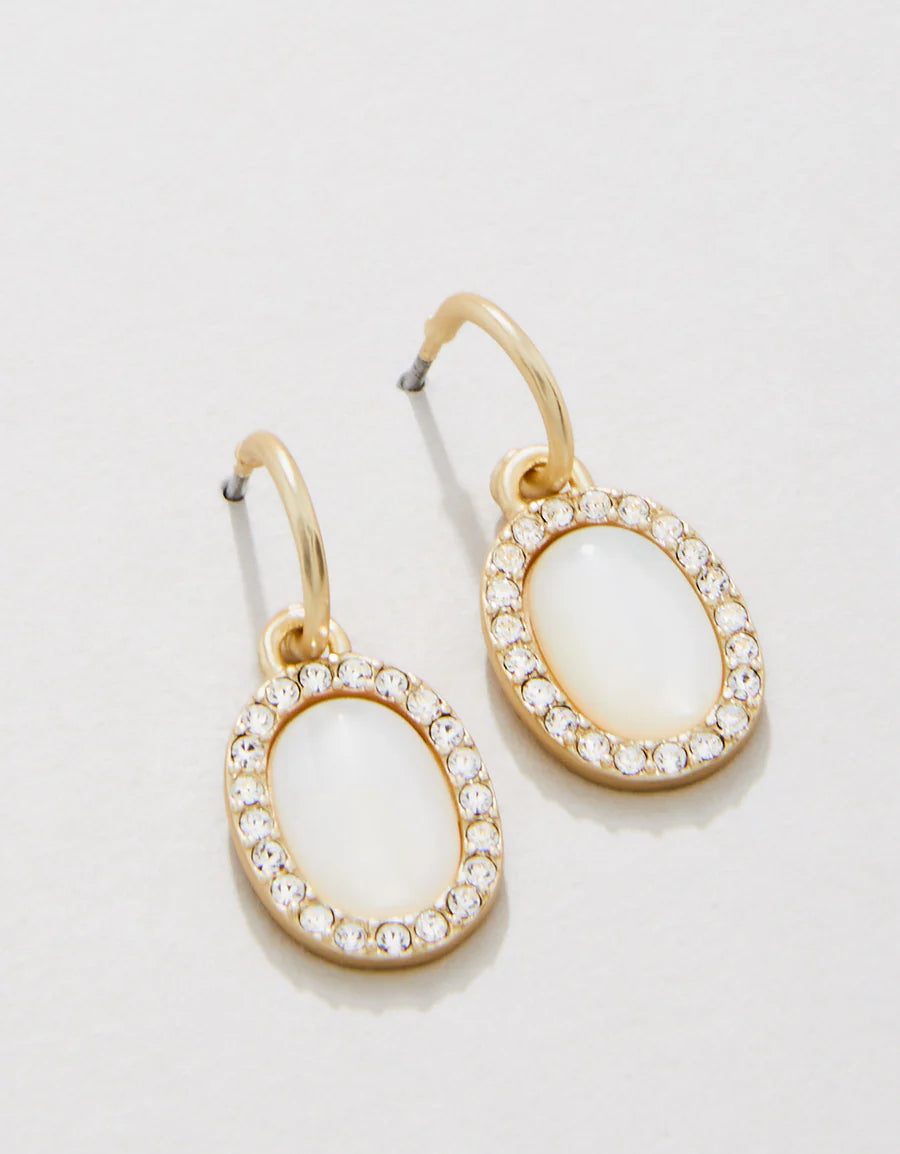 Oval Halo Drop Hoop Earrings