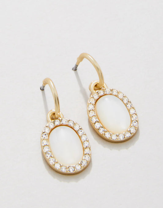 Oval Halo Drop Hoop Earrings