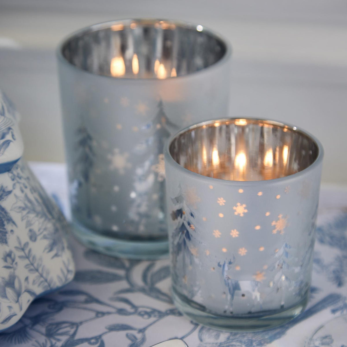 Winter Scene Frosted Candleholder