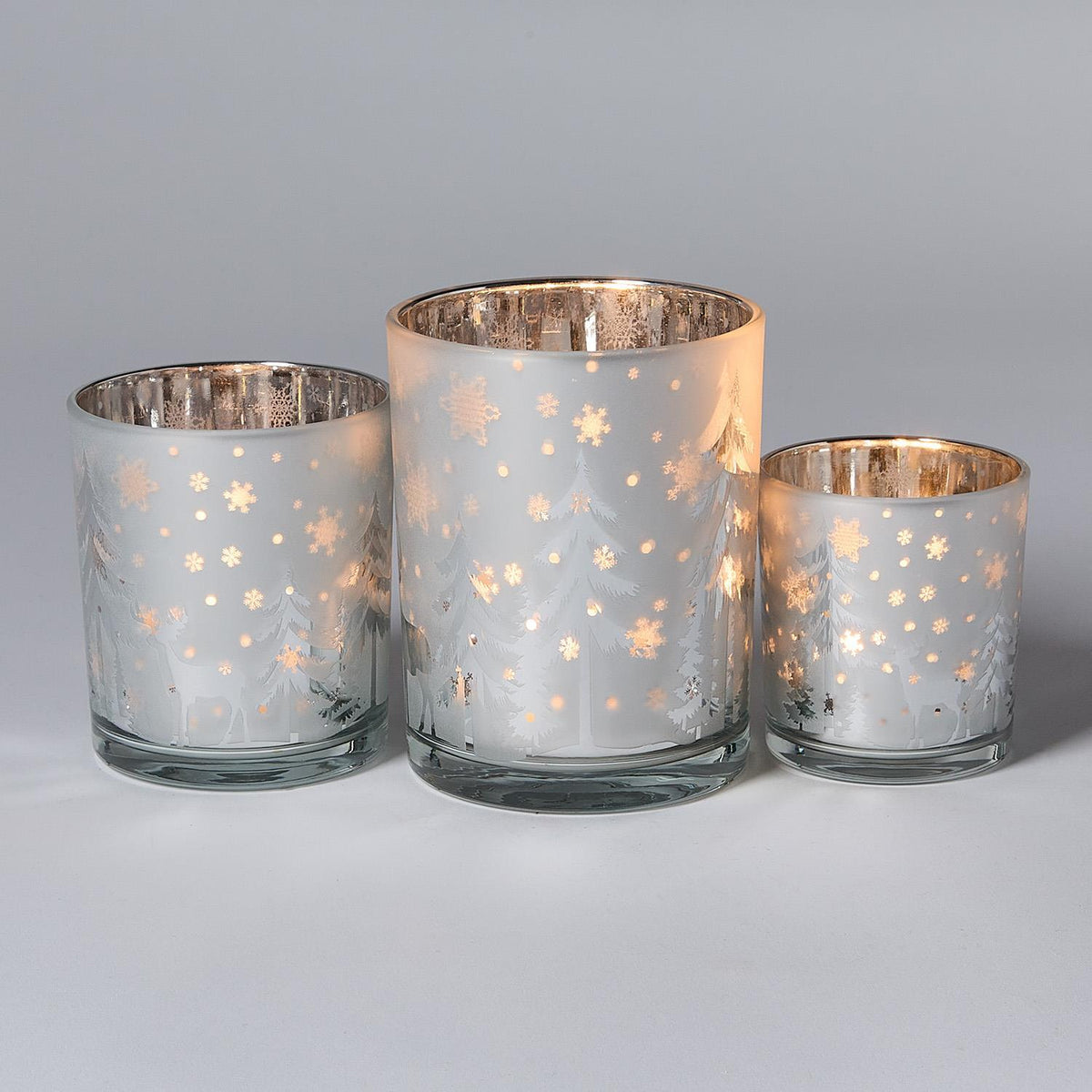 Winter Scene Frosted Candleholder