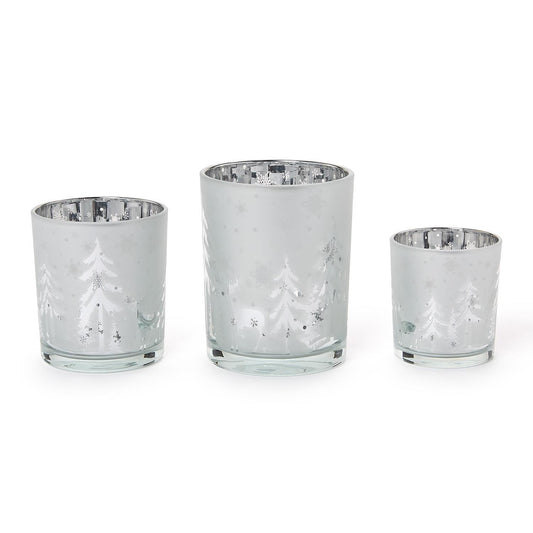 Winter Scene Frosted Candleholder