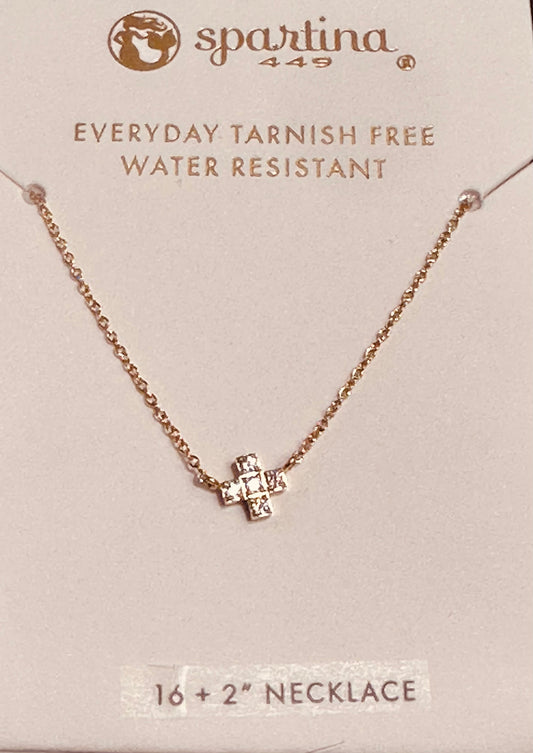 Mini Cross Necklace, 16” Crystal