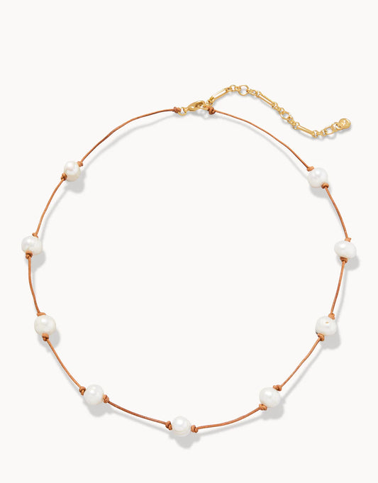 Boho Pearl and Leather Necklace