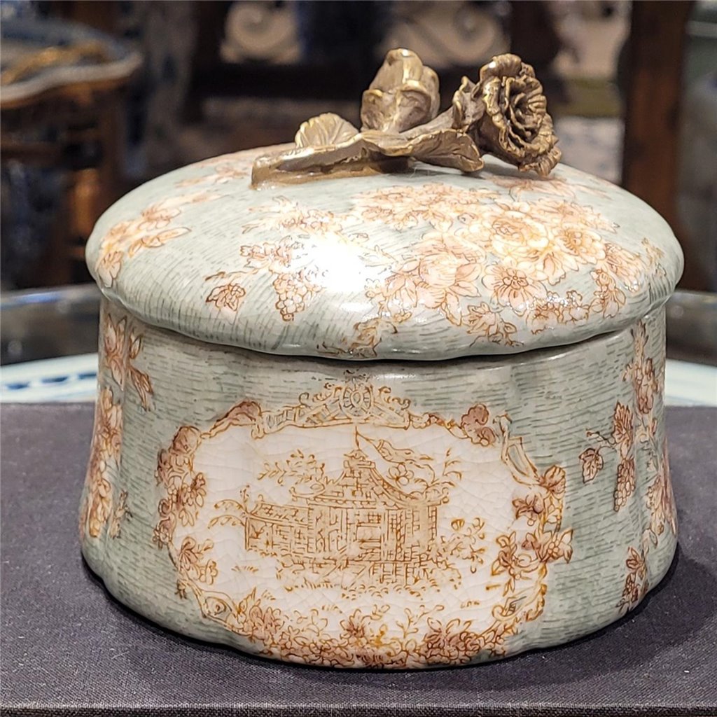 Porcelain Box Celedon Toile