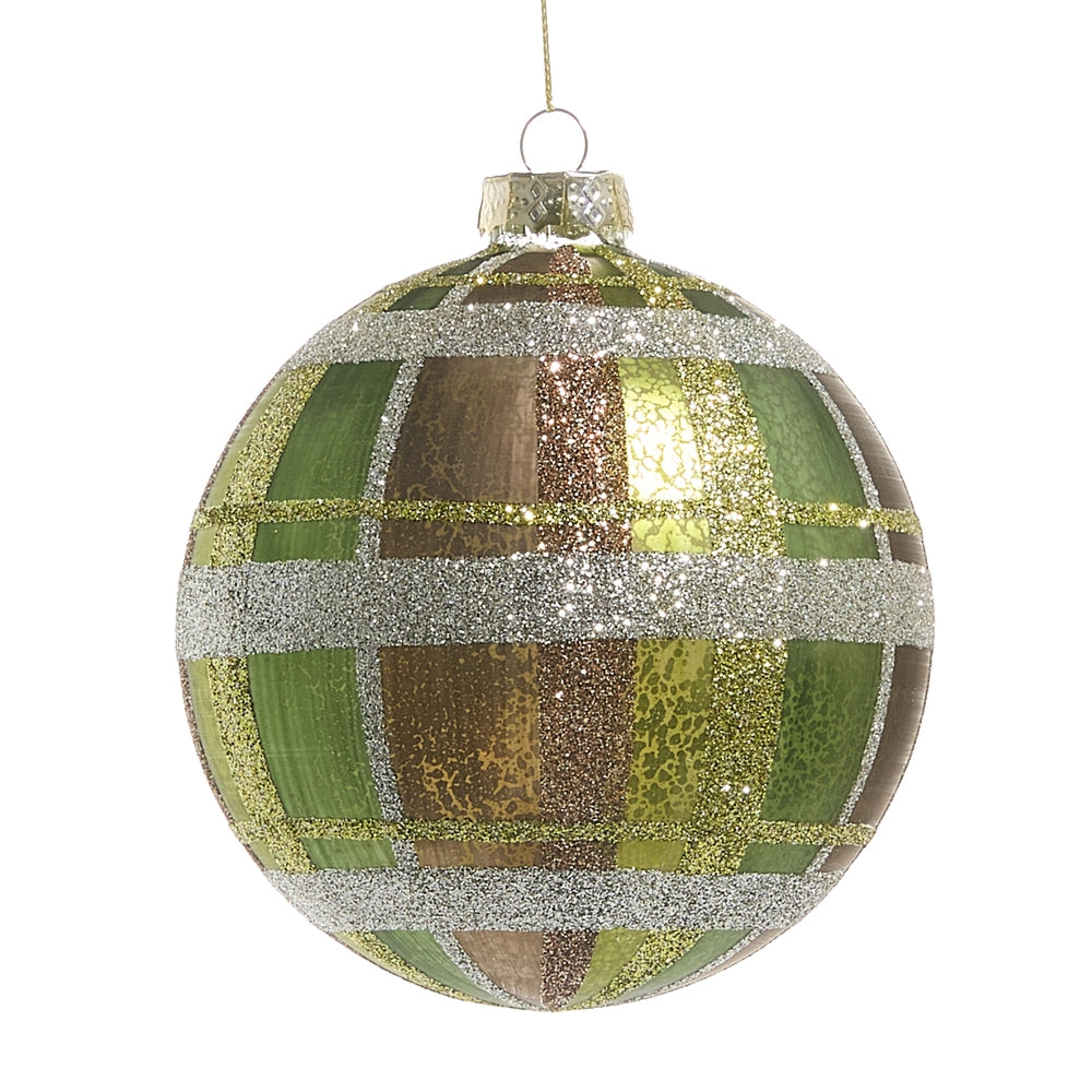 Green Plaid Ball Ornament