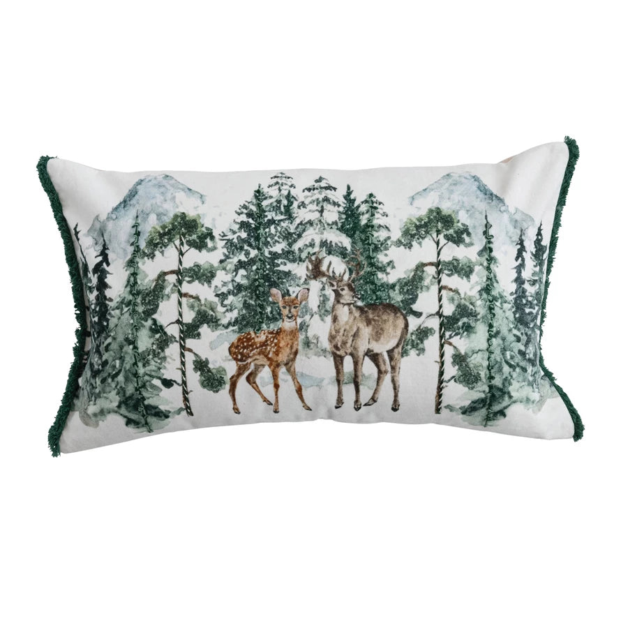 Velvet Lumbar Woodland Pillow