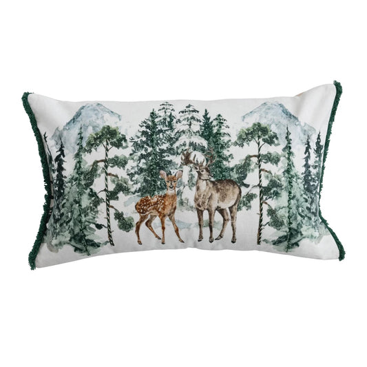 Velvet Lumbar Woodland Pillow