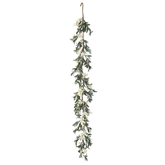 Glittered Leaf Garland with White Berries