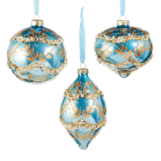 Gold Leaf Wrapped Blue Ornament Collection