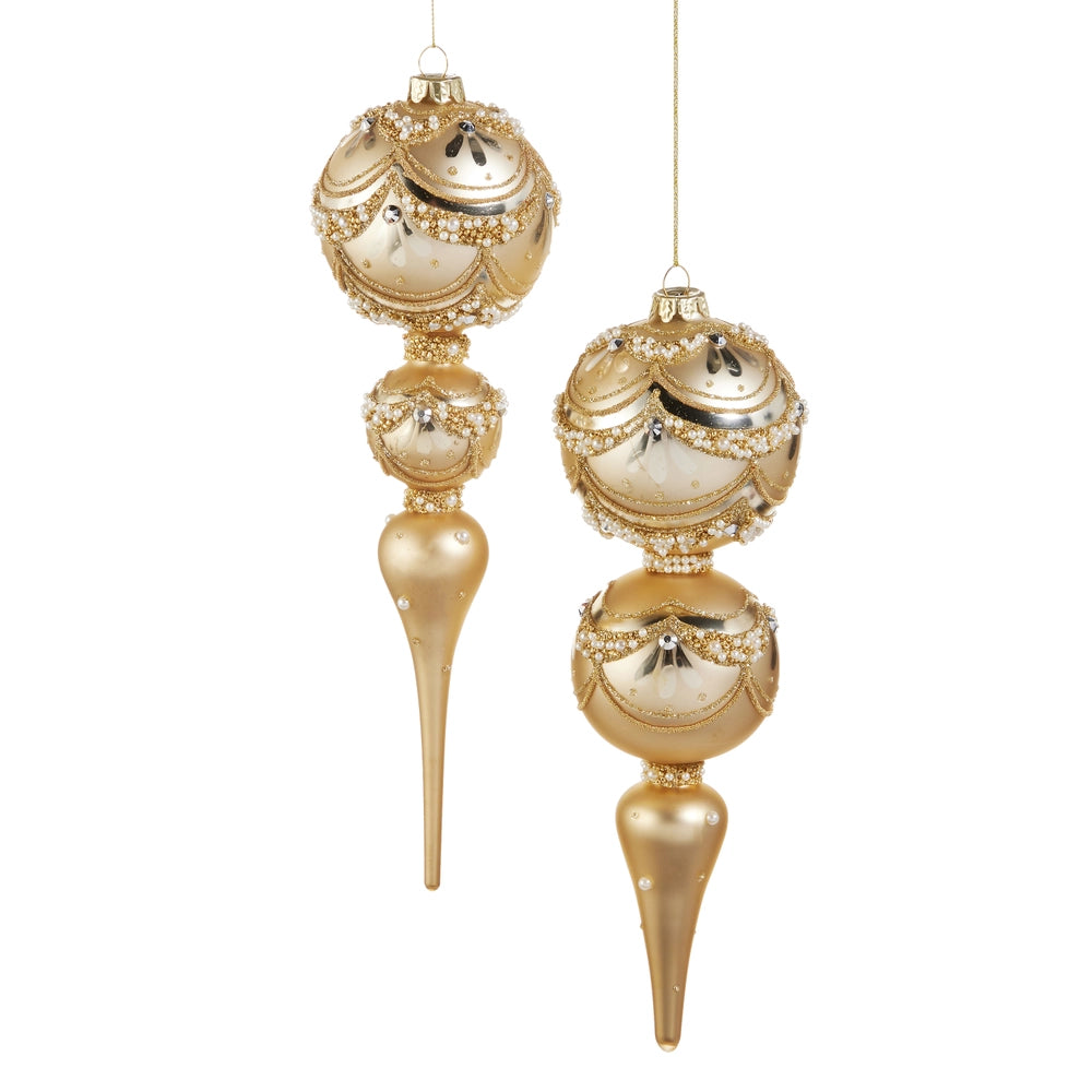 Gold Pearl Trimmed Finial Ornament Collection