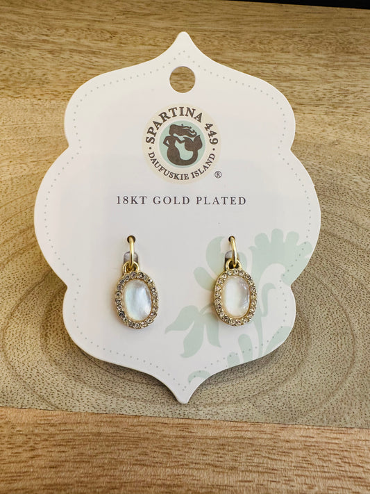Oval Halo Drop Hoop Earrings