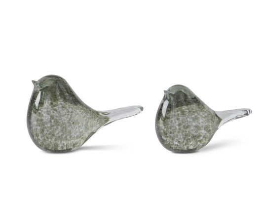 Green Speckled Clear Glass Birds