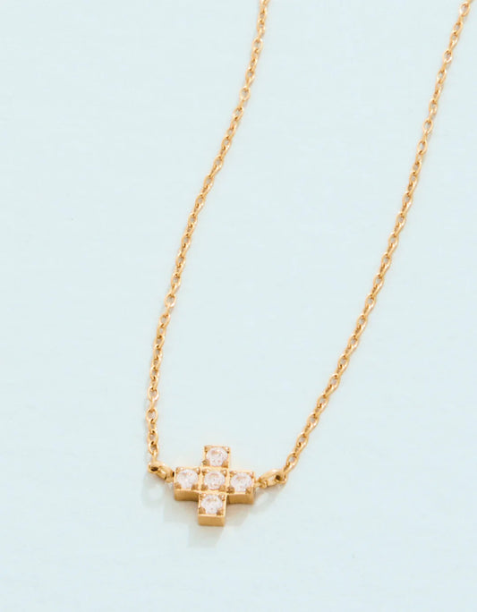 Mini Cross Necklace, 16” Crystal