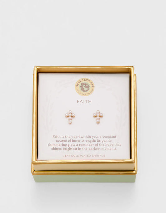 Stud Earrings Faith/Pearl Cross