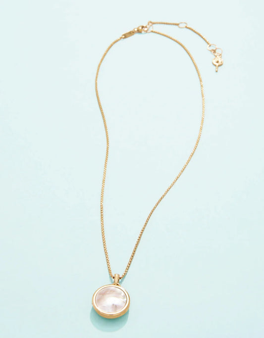 Petite Photo Locket Round Necklace in Mother of Pearl