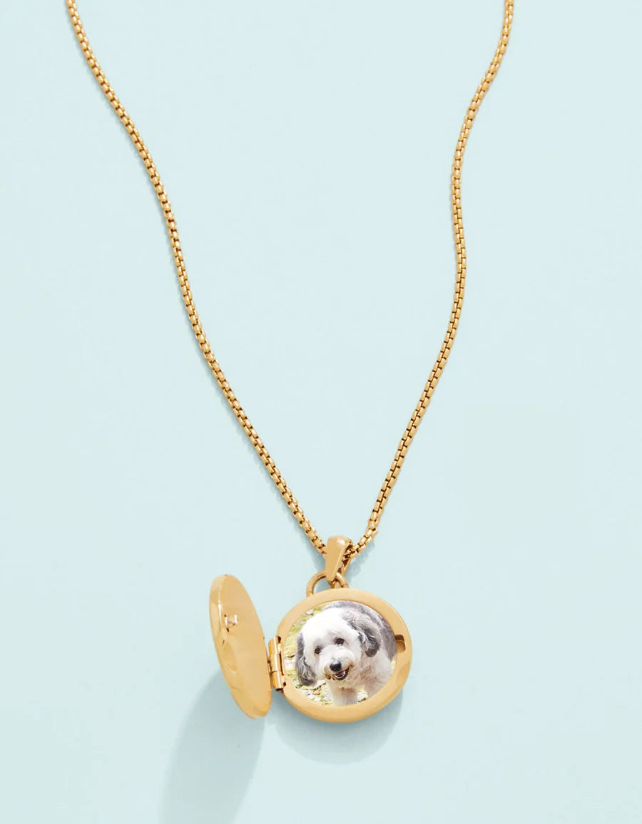 Petite Photo Locket Round Necklace in Mother of Pearl